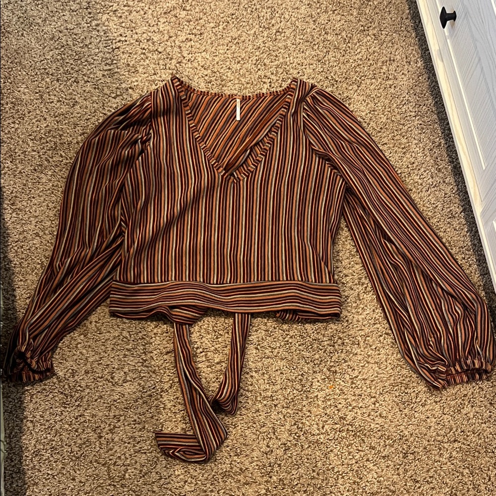 Free people Striped V-Neck Blouse